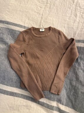 Abercrombie & Fitch Taupe Ribbed Diamond-Front Crewneck Sweater